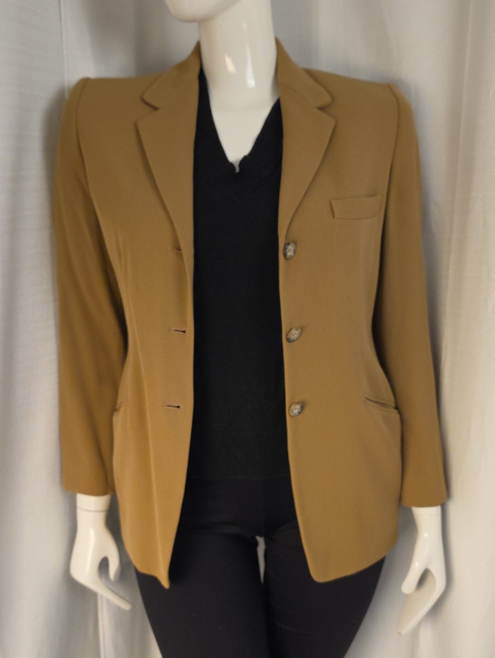 Linda Allard Ellen Tracy 100% Wool Camel Single-Breasted Blazer Size Petite 10